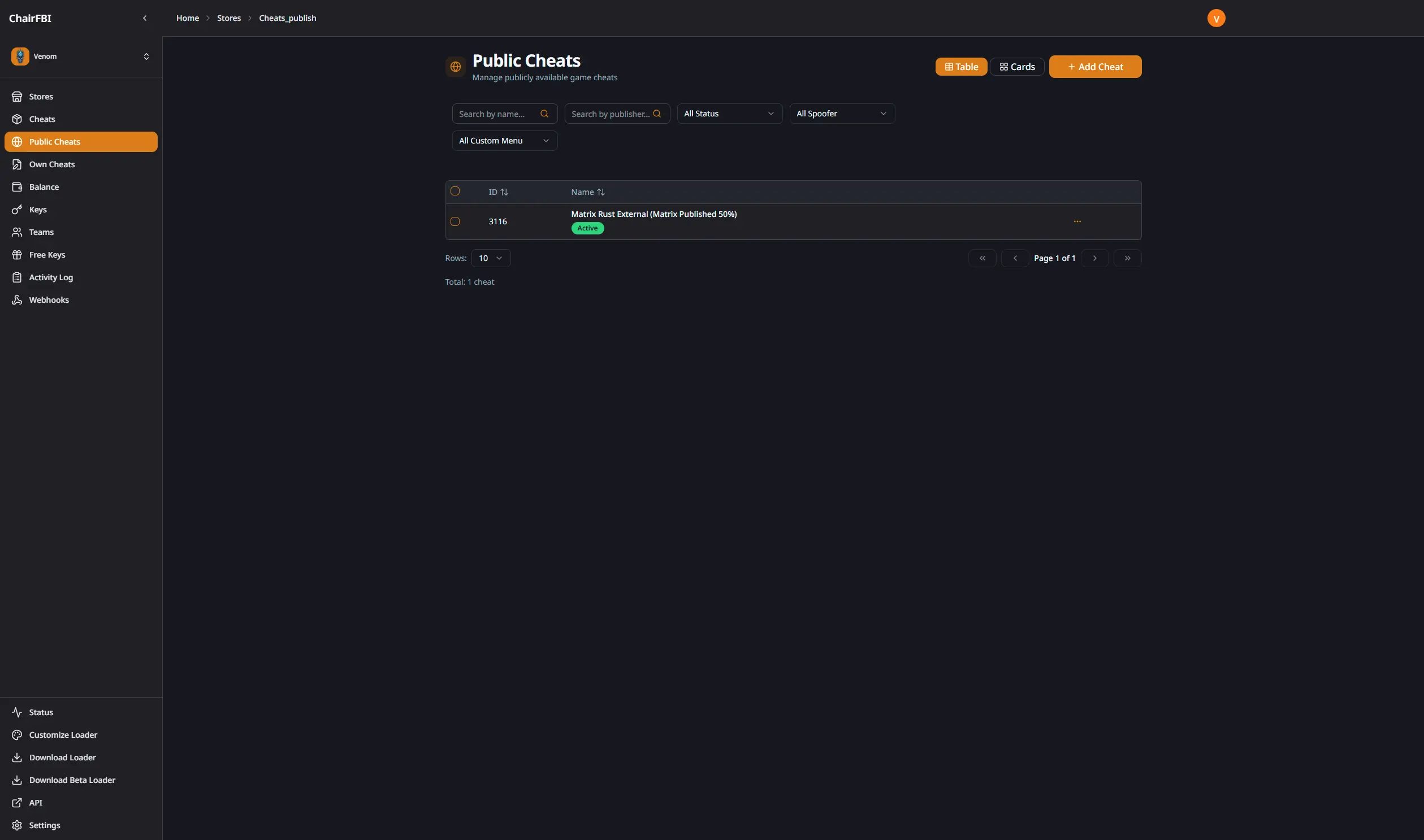 Public cheats catalog